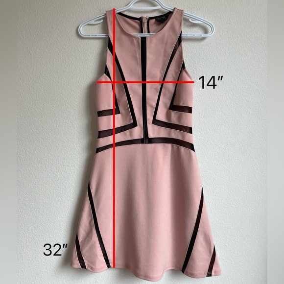 Topshop Dusky Pink Short Skater Sleeveless Black Mesh Inset Stripe Dress - Picture 9 of 11